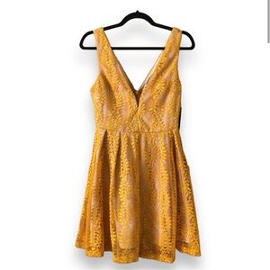 Lulu's All of My Heart Mustard Yellow Lace Skater Dress NWT Size Small